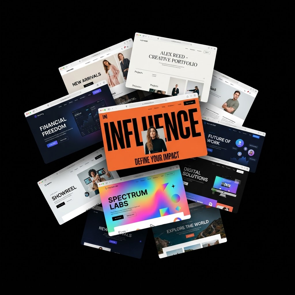 Collage of modern website mockups and landing pages